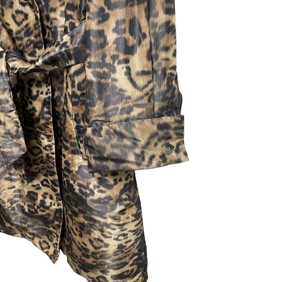 HILARY RADLEY Leopard Print Button Front Trench Coat Belt Tan Black 6 - Picture 3 of 6
